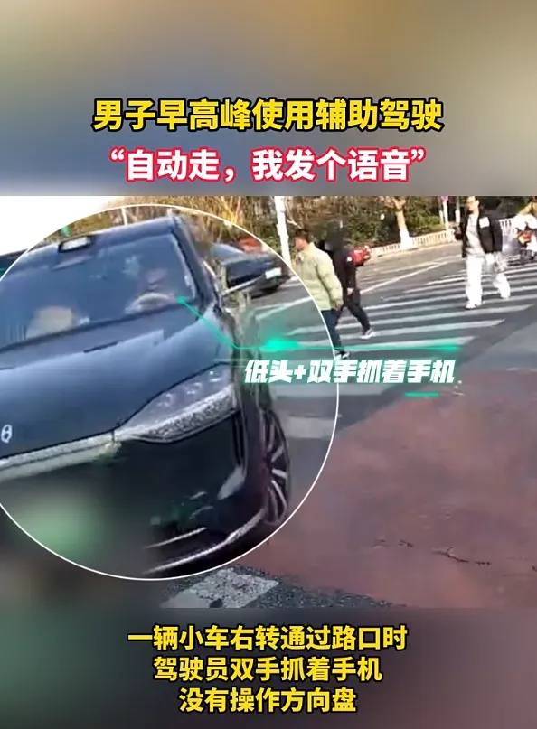 南京交警查获一男子“开启汽车辅助驾驶后双手玩手机”，予以警告处理