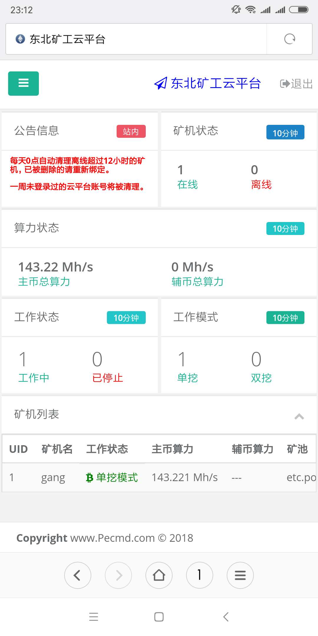 关于六个1060eth一天挖矿收入的信息